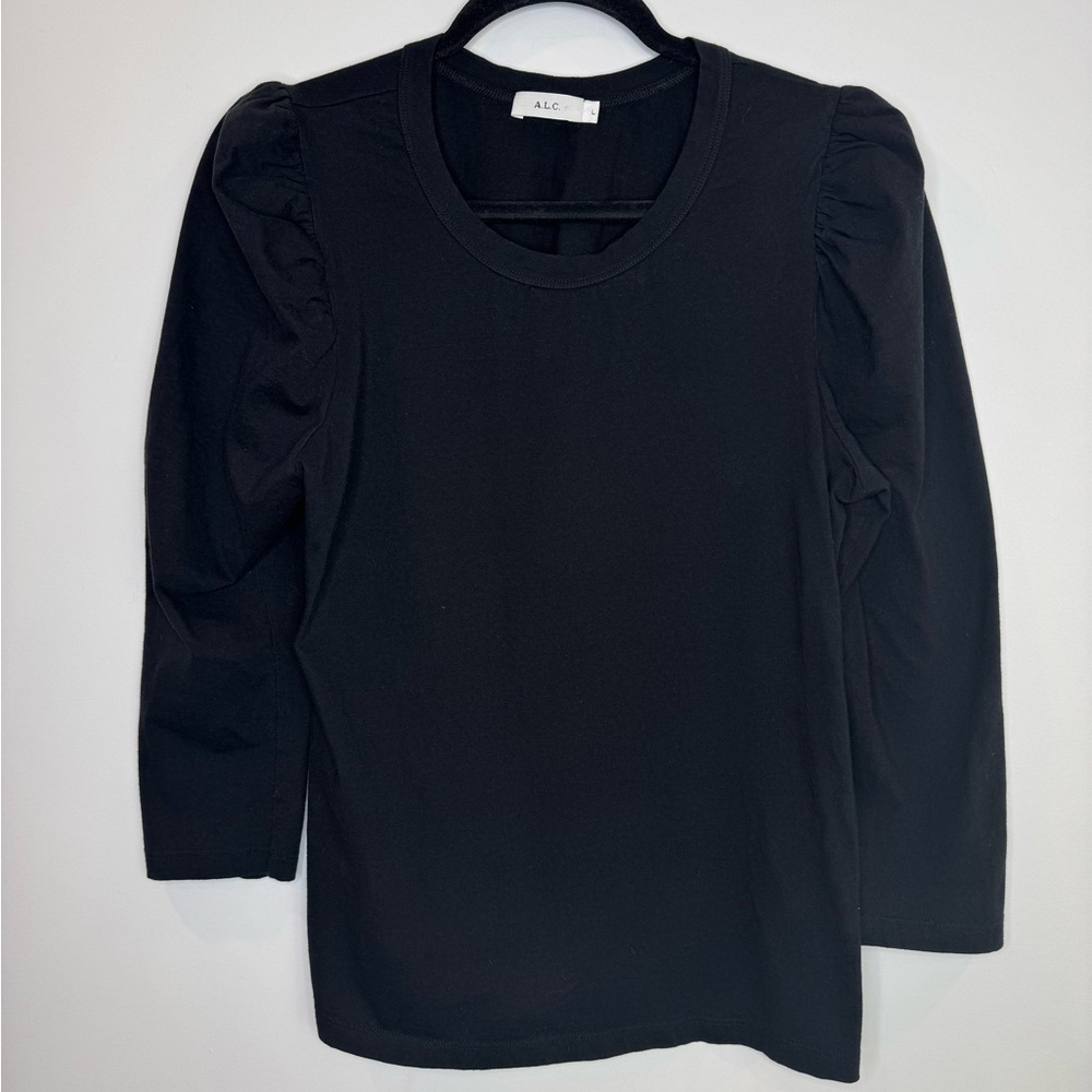 A.L.C. Women's 100% cotton Black Long Sleeve puff shoulder Top size large